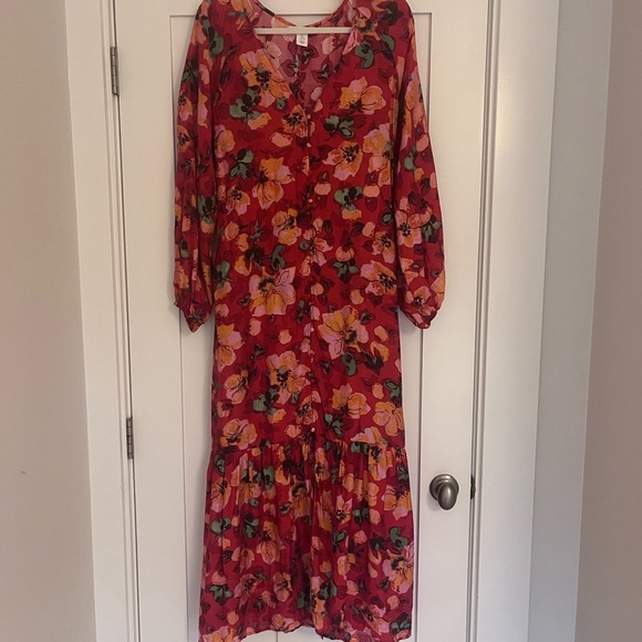 H&M TIE-BELT BALLOON-SLEEVED DRESS - Picture 3 of 9